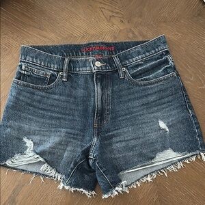 Lucky Brand Women's Frayed Hem Jean Shorts - Dark Blue